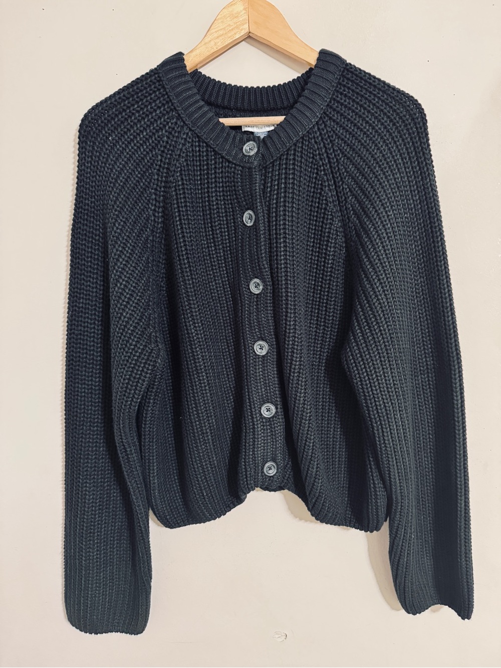 NWT American Eagle Outfitters Black Ribbed Button-Front Cardigan Women XL Staple
